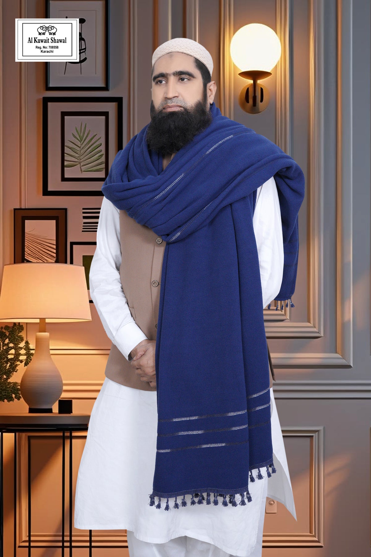 Premium Navy Blue Diamond Shawl